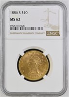 1886-S $10 Liberty Gold Eagle NGC MS62 Nice!