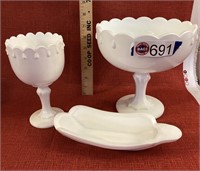 3 - Milk Glass pieces