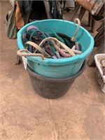 2 STALL BUCKETS WITH NYLON HALTER & LEAD ROPES
