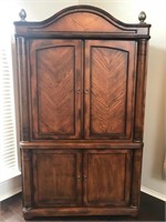 LEATHER TRIM ARMOIRE/ENTERTAINMENT STAND