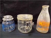 Duraglas Milk Bottle, Glass/Plastic Jars w/lids