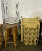 (L) Bar Stools and Wicker Basket