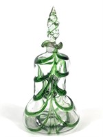 Art Glass Decanter w Draped Green Swirls, 13"H