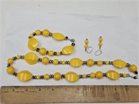 Yellow Lucite Necklace Bracelet Earring Set