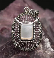 Sterling Silver Mother Of Pearl Marcasite Pendant