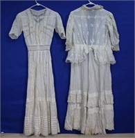 (2) Edwardian Sheer Silk & Lace Dresses
