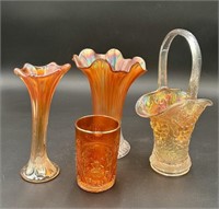 Fenton Marigold Carnival Glass Vase(s) & Cup