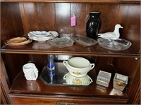 Dove & Other Glassware Decor Items On 2 Shelves