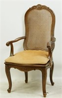 FRENCH CANE BACK SUEDE SEAT CUSHION ARMCHAIR