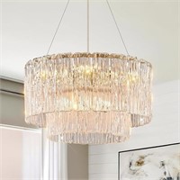 Modern Gold Chandeliers,20” Crystal Glass Pendant