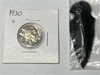 1930 S Buffalo Nickel w/ Arrowhead 5c