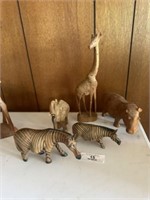 5 Wood Carved Animals