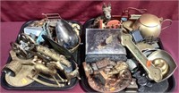 Two Trays Filled With Metal Items Including