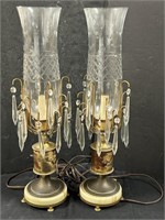 Set of 2 Vintage Crystal Brass Lamps (turns on)