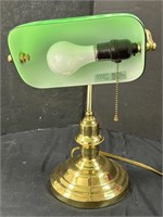 Vintage Style Brass Bankers Lamp With Green Shade