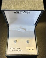 Sterling Silver Lab-Created Diamond Heart Earrings