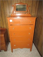 EARLY PAINTED 5 DRAWER HIGH BOY W/ MIRROR