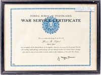 J. Edgar Hoover FBI War Service Certificate