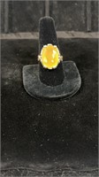 Size 10 sterling silver yellow amber stone ring