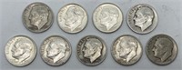 (9) Silver Roosevelt Dimes