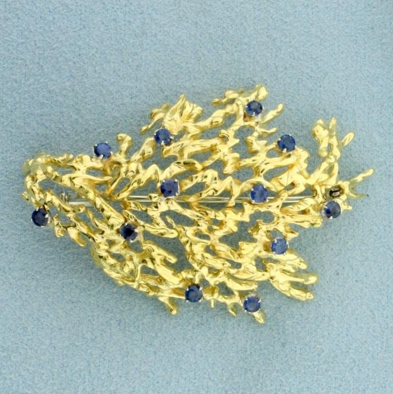 Hand Crafted Vintage Sapphire Pin in 18K Yellow Go