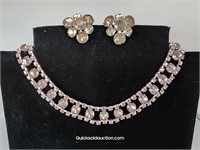 Rhinestone Choker & Clip Earrings-Color Is Off In