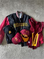 Redskins jacket, hats, shorts