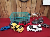 Horse w/ (7) Diecast Cars in Basket