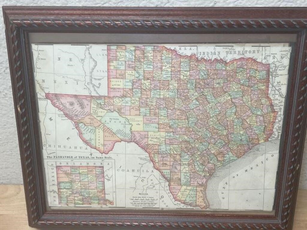 Original Antique State of Texas Map with Indian