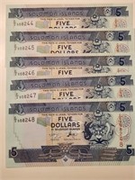 Solomon Islands 5 Dollars(2004) x5 Consecutive.So1