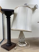 Wood Plant Stand 23" & Table Lamp w/Shade
