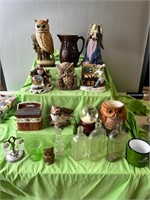 Asstd Owls, Ceramics, Apothecary Bottles, More