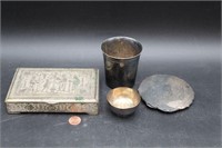 Antique Hallmarked Cups, Powder Case, & Box