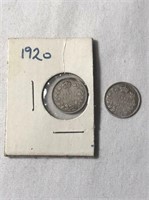 1918 & 1920 Canadian Silver 5 Cent Coins