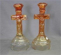 Pair of Crucifix candlesticks - marigold