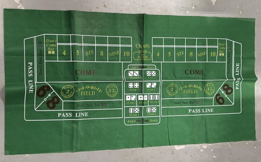 Green Craps Gaming Table Cover
