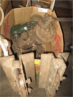 2 boxes w/rollers, boat crank, misc