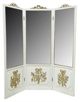 LOUIS XVI STYLE PAINTED MIRRORED 3-PANEL SCREEN