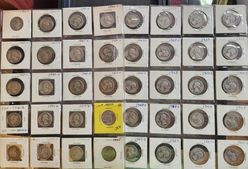 40 US Silver Quarters 2 Sheets