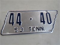 1953 TN - TENNESSEE SHAPED LICENSE PLATE