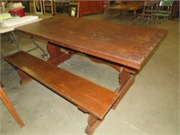 SOLID WOOD PICNIC TABLE & 2 BENCHES