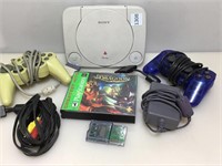 PSOne Console with Game, Controllers and Cables -