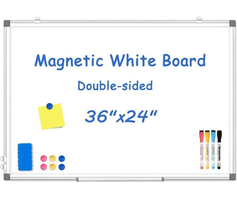 Magnetic White Board, 36" x 24" Double-sides