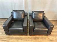 Pair of Dark Brown Leather Arm Chairs