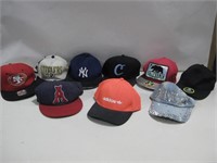 Nine Assorted Adjustable Baseball Hats/Caps