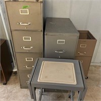 3 File Cabinets and metal table