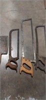 3 various meat saws and meat cleaver