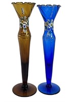 Blue & Amber Hand Painted Vases