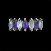 Sterling silver vintage marquise cut amethyst and