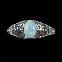 Sterling silver oval cabochon lab opal ring,